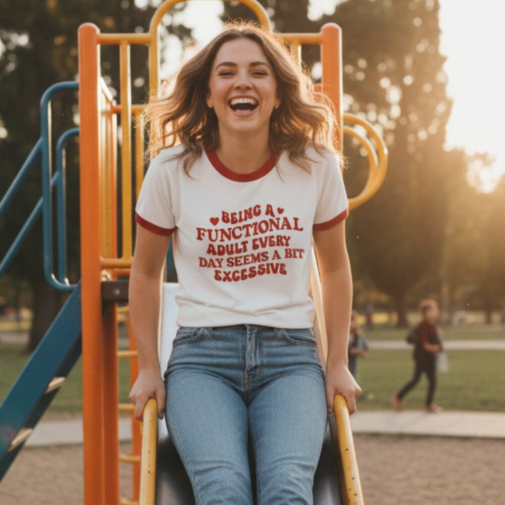 Functional Adult Funny Snarky Red & White Ringer Tee Graphic T-Shirt Retro